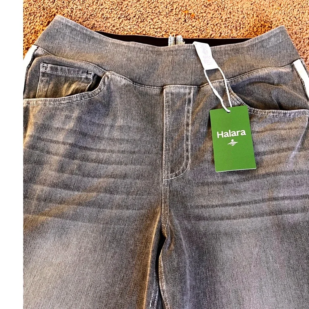 Halara Womens Wide Leg Denim Trousers Washed Grey White Side Stripe Size M New - Picture 2 of 10